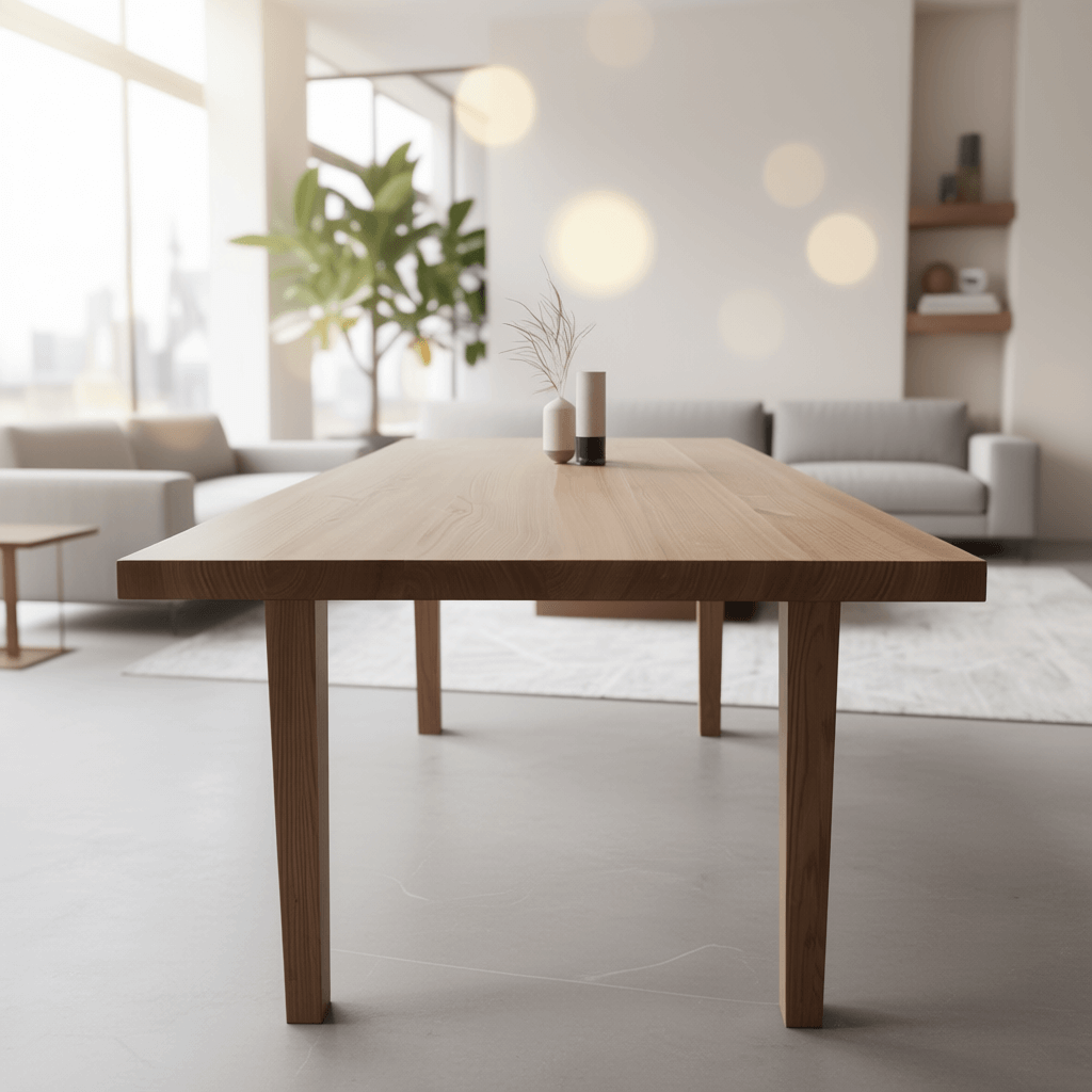 A professional shot of The Carpathian Tapered Leg Oak Dining Table in a London interior.